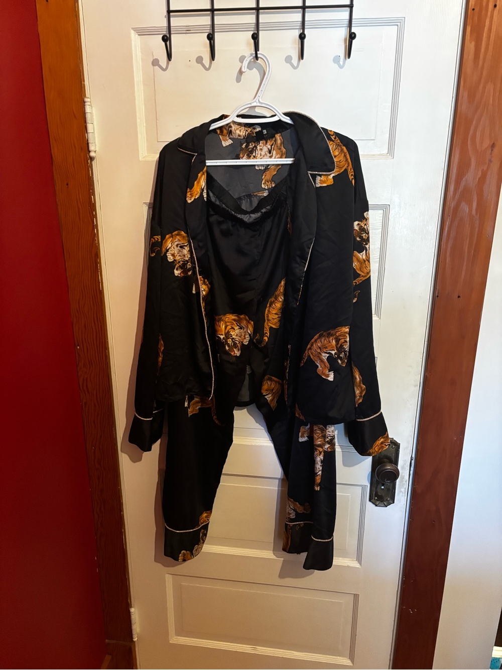 Black Satin Tiger-Print Pyjama Set